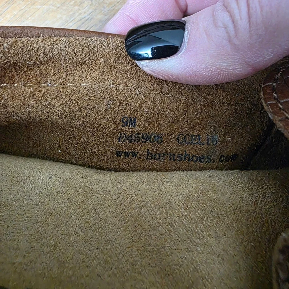 Born Mens Brown Croc Embossed Leather Driving Penny Loafers‎ CCELIA Size 9M